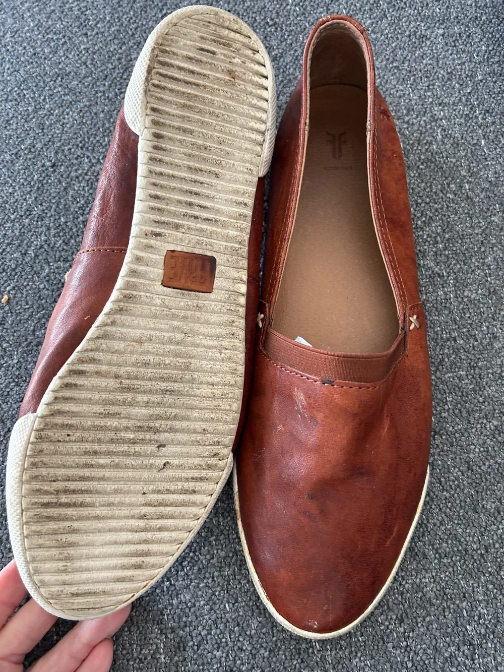 9.5 Frye Melanie Casual Slip-On Shoes in Cognac Brown